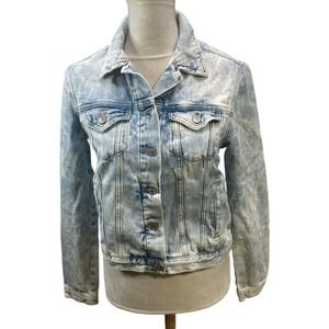 Forever 21 Womens Acid Wash Denim Jacket Light Wash S‎ Y2K Distressed Trucker